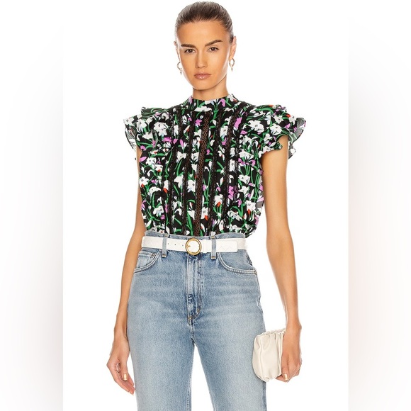 Veronica Beard Tops - Veronica Beard Sol Floral Flutter Sleeve Cotton Top Size 6